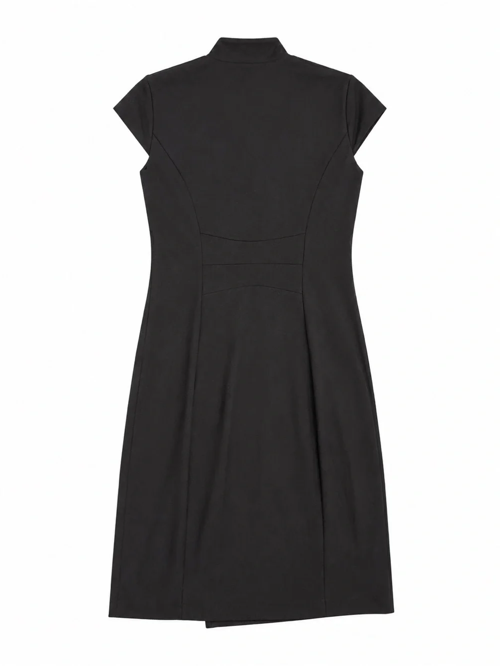 Calvin Klein (Carolyn Bassett) Style Black Cap-Sleeve Wrap Sheath Dress Size 2 - Picture 3 of 7